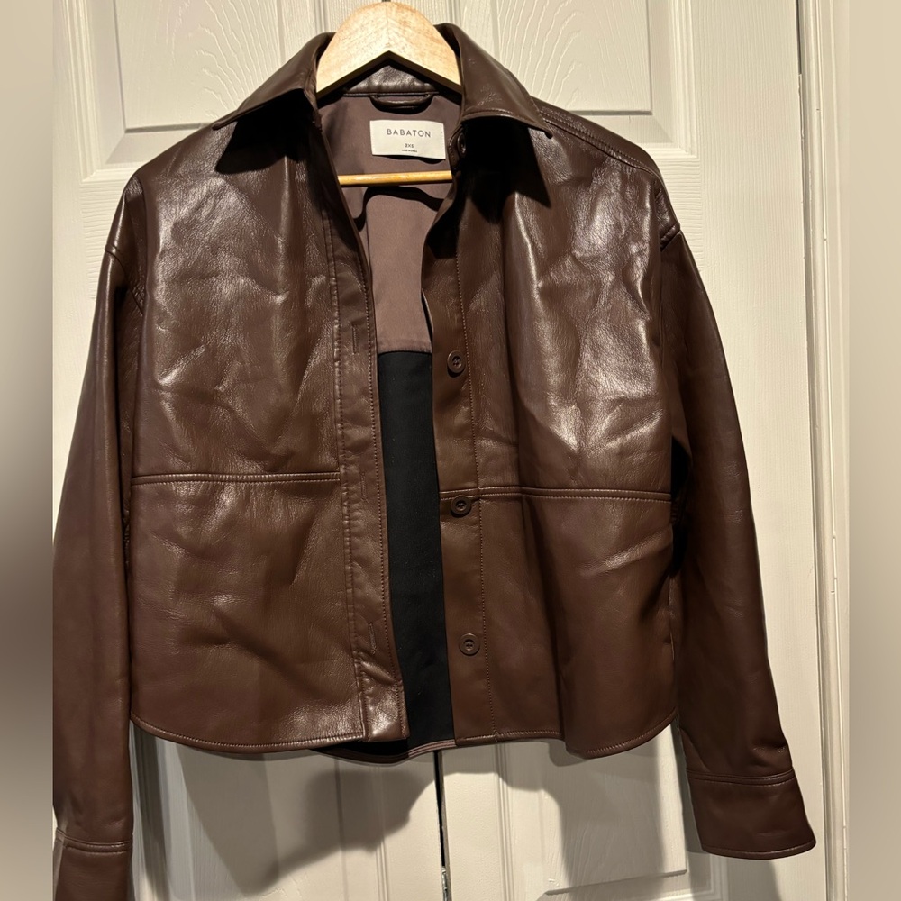 Aritzia Babaton Vegan Leather Pelli Hip Chocolate brown  Jacket, size 2XS